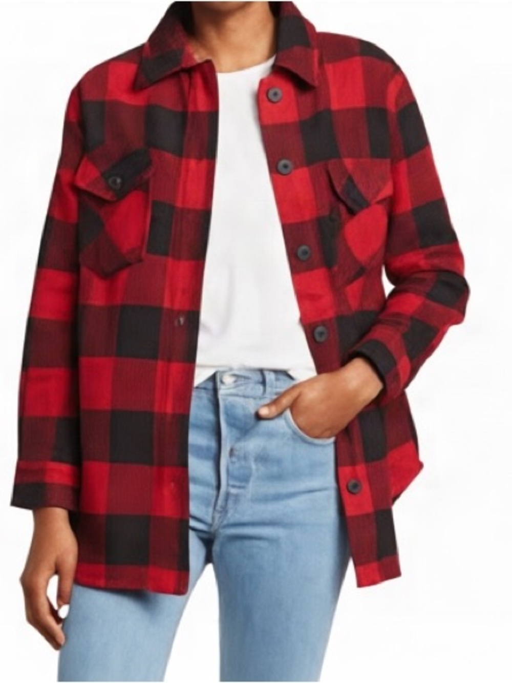 Time and Tru Red Black Buffalo Plaid Shacket Shirt Jacket Women's NWT Size L